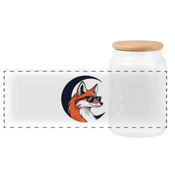 Lunar Fox in Sunglasses - Panoramic Cookie Jar with Wooden Lid - white - Front