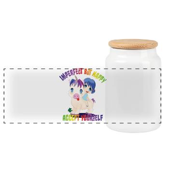 Unicorn Self Acceptance Cartoon - Panoramic Cookie Jar with Wooden Lid - white - Front