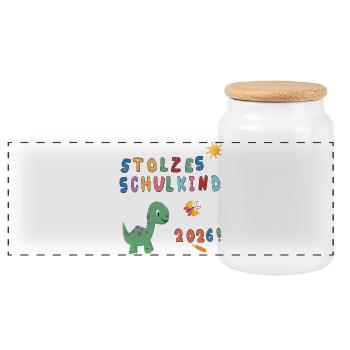 Stolzes Schulkind 2026  - Panorama Keksdose mit Holzdeckel - Weiß - Vorne
