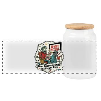 Zombie Cinema Popcorn Everyday Humor - Panoramic Cookie Jar with Wooden Lid - white - Front