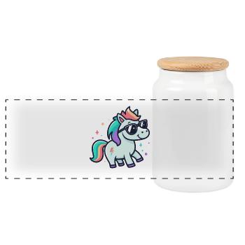 Rainbow Unicorn Sunglasses - Panoramic Cookie Jar with Wooden Lid - white - Front