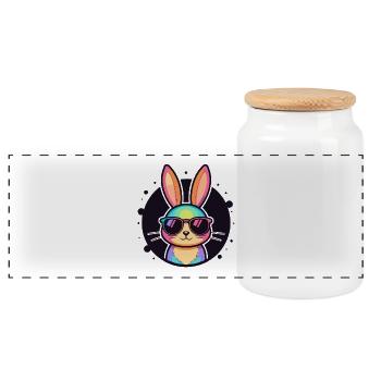 Lapin arc-en-ciel lunettes soleil - Boîte à biscuits avec couvercle en bois - blanc - Devant