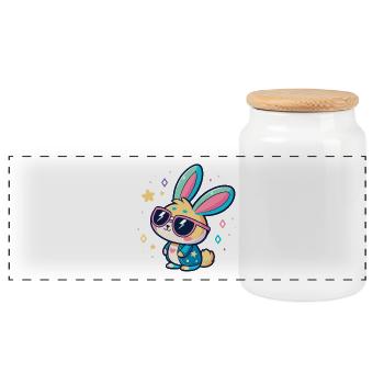 Lapin pastel lunettes de soleil pop - Boîte à biscuits avec couvercle en bois - blanc - Devant
