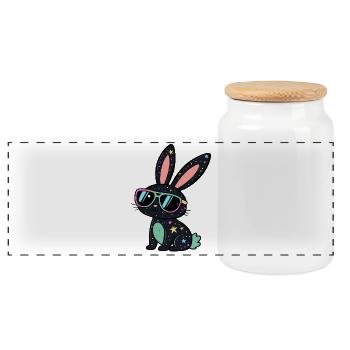 Galactic Rabbit Neon Glasses - Panoramic Cookie Jar with Wooden Lid - white - Front
