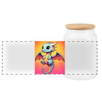 dragon - Panoramic Cookie Jar with Wooden Lid - white - Front