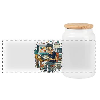 Chaos des workflows graphistes - Boîte à biscuits avec couvercle en bois - blanc - Devant
