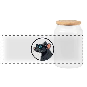Elegante Ratte mit Gläser im Kreis - Panorama Keksdose mit Holzdeckel - Weiß - Vorne