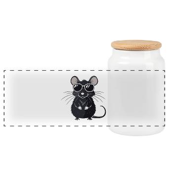 Mouse Hipster Glasses - Panoramic Cookie Jar with Wooden Lid - white - Front