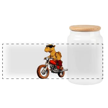 Camel Motorcyclist - Boîte à biscuits avec couvercle en bois - blanc - Devant