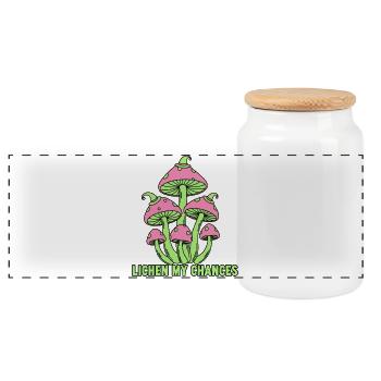 Lichen My Chances Funny Mushroom Art - Panoramic Cookie Jar with Wooden Lid - white - Front