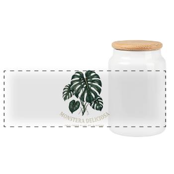 Dunkle Monstera Deliciosa – Vintage-Nachtbotanica - Panorama Keksdose mit Holzdeckel - Weiß - Vorne