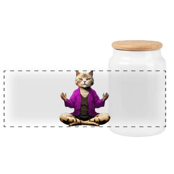 Cat Yogi - Panoramic Cookie Jar with Wooden Lid - white - Front