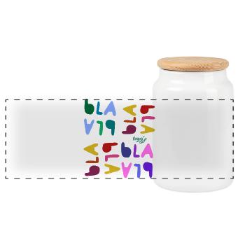 Bla blah blah - Panoramic Cookie Jar with Wooden Lid - white - Front
