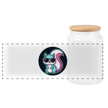 Turquoise Squirrel with Glasses - Panoramic Cookie Jar with Wooden Lid - white - Front