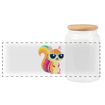 Regenbogen-Eichhörnchen mit Brille - Panorama Keksdose mit Holzdeckel - Weiß - Vorne