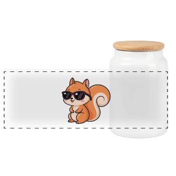 Cartoon squirrel black glasses - Panoramic Cookie Jar with Wooden Lid - white - Front