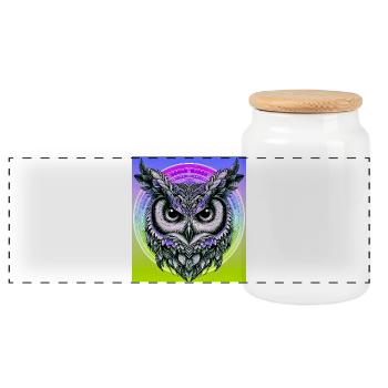 owl - Panoramic Cookie Jar with Wooden Lid - white - Front