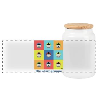 Die Löschgruppe Pop Art Grid - Feuerwehr - Panorama Keksdose mit Holzdeckel - Weiß - Vorne