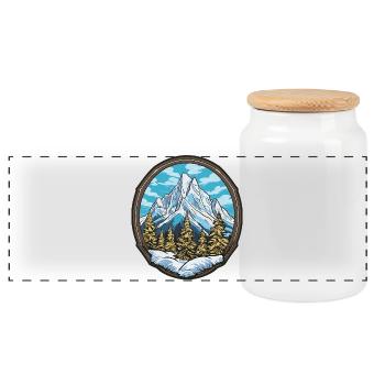 Alpine Bergpanorama Badge - Panorama Keksdose mit Holzdeckel - Weiß - Vorne