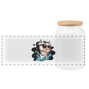 Cow Surfer Sonne und Brille - Panorama Keksdose mit Holzdeckel - Weiß - Vorne