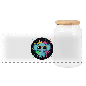 Elefanten-Neon-Spritzer-Zeichentrickbrille - Panorama Keksdose mit Holzdeckel - Weiß - Vorne