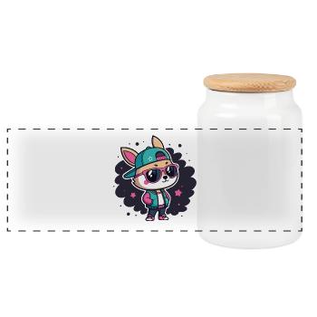 Retro chic streetwear bunny - Panoramic Cookie Jar with Wooden Lid - white - Front