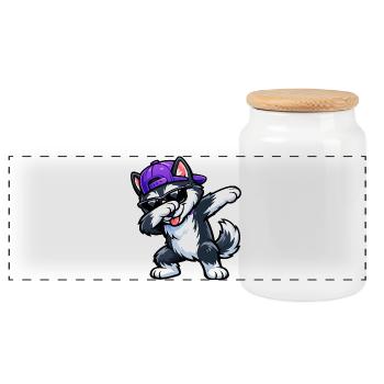 Dabbing Husky - Panoramic Cookie Jar with Wooden Lid - white - Front
