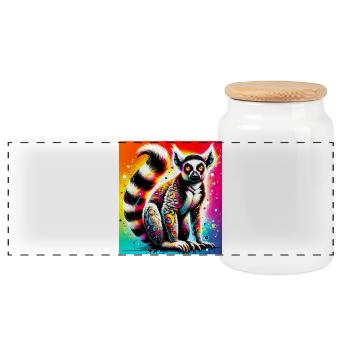 Lemur - Panoramic Cookie Jar with Wooden Lid - white - Front