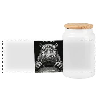 Hippopotamus Radar Control Speed Cameras - Panoramic Cookie Jar with Wooden Lid - white - Front