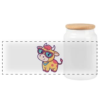 Vache kawaii lunettes soleil - Boîte à biscuits avec couvercle en bois - blanc - Devant