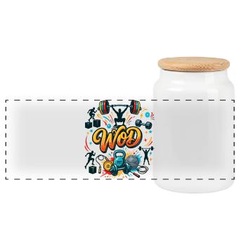 WOD Fitness Bodybuilding Workout Cross-Sport Gym - Panorama Keksdose mit Holzdeckel - Weiß - Vorne