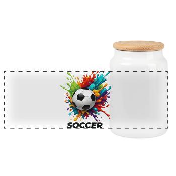 Vibrant Splash Soccer Ball Motif - Panoramic Cookie Jar with Wooden Lid - white - Front