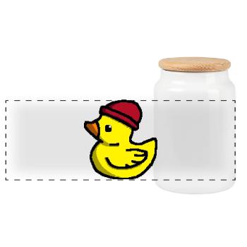 Cute Pixel Duck in Red Beanie - Panoramic Cookie Jar with Wooden Lid - white - Front