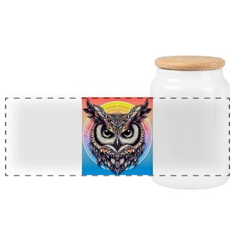 owl - Panoramic Cookie Jar with Wooden Lid - white - Front