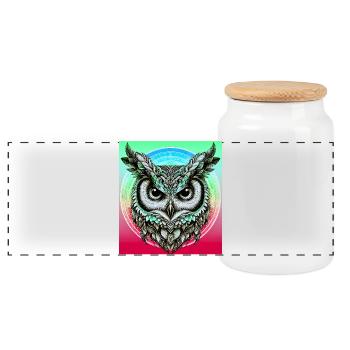 owl - Panoramic Cookie Jar with Wooden Lid - white - Front