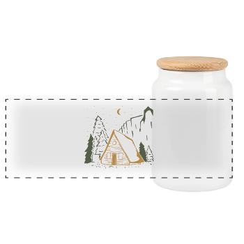 Moonlit Rustic Cabin Night - Panoramic Cookie Jar with Wooden Lid - white - Front