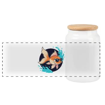 Poisson doré rétro lunettes - Boîte à biscuits avec couvercle en bois - blanc - Devant