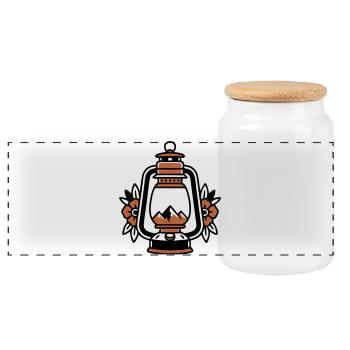  Laterne Berge Vintage Wappen - Panorama Keksdose mit Holzdeckel - Weiß - Vorne