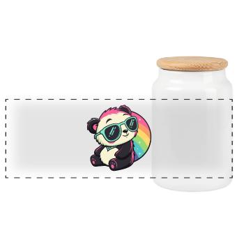Panda Sun Cool Rainbow - Panoramic Cookie Jar with Wooden Lid - white - Front