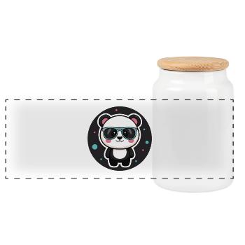 Kawaii chic panda pastel retro glasses - Panoramic Cookie Jar with Wooden Lid - white - Front