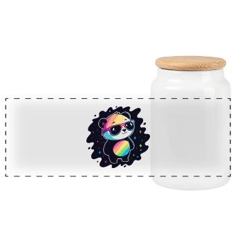 Panda Rainbow Galaxy Cool Glasses - Panoramic Cookie Jar with Wooden Lid - white - Front