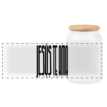Jesus Loves You - Panoramic Cookie Jar with Wooden Lid - white - Front
