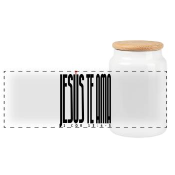 Jesus Loves You 2 - Panoramic Cookie Jar with Wooden Lid - white - Front