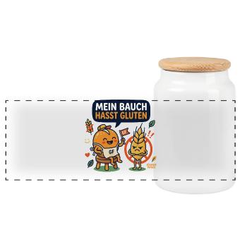 Gluten Hass Bauch Humor Zöliakie - Panorama Keksdose mit Holzdeckel - Weiß - Vorne