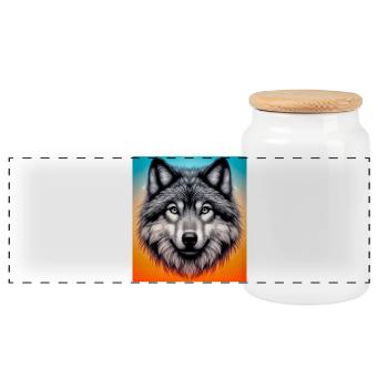 Loup - Boîte à biscuits avec couvercle en bois - blanc - Devant
