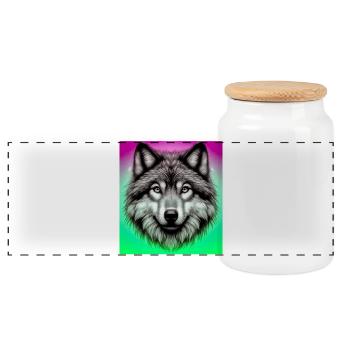 Wolf - Panoramic Cookie Jar with Wooden Lid - white - Front