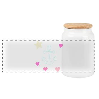 Pastel Anchor Doodle with Hearts and Star - Panoramic Cookie Jar with Wooden Lid - white - Front