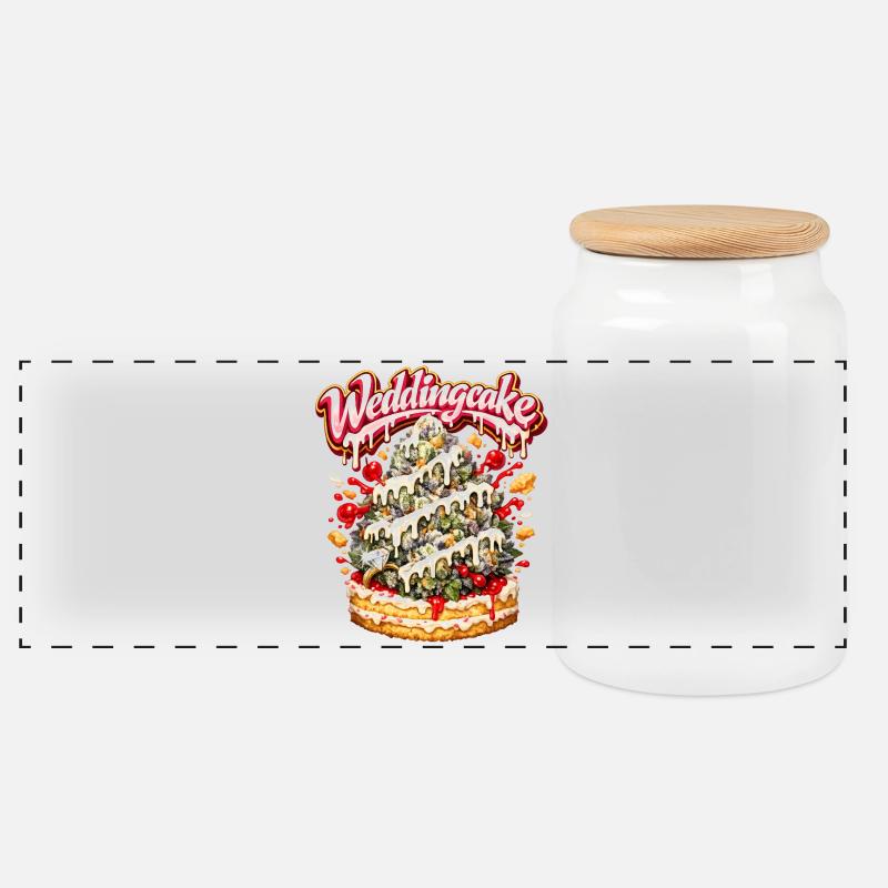 Wedding Cake Graffiti Bud Art Print - Panoramic Cookie Jar with Wooden Lid - white