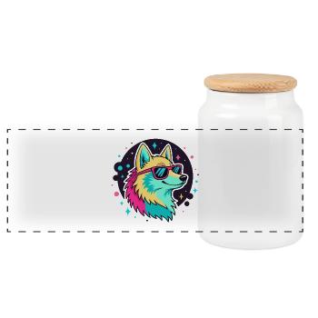 Loup Néon aux Lunettes Cool - Boîte à biscuits avec couvercle en bois - blanc - Devant