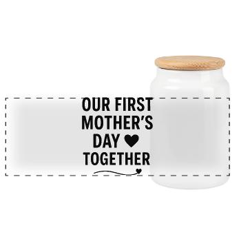 Première famille pour la fête des mères : Famille pour un cadeau de bébé maman - Boîte à biscuits avec couvercle en bois - blanc - Devant